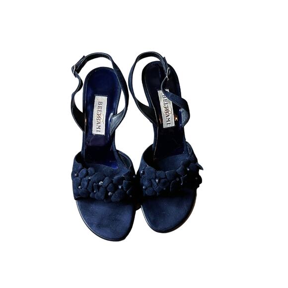 BELTRAMI Suede Sandals Navy Blue 3D Floral Design Sling Back Italy EU 38 US 7.5 - Picture 11 of 14